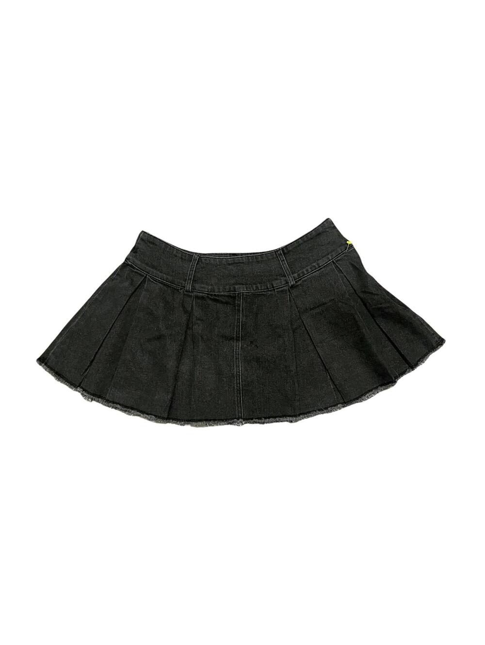 Black Pleated Mini Skirt High Rise Raw Hem Flare Y2K Streetwear Womens XS